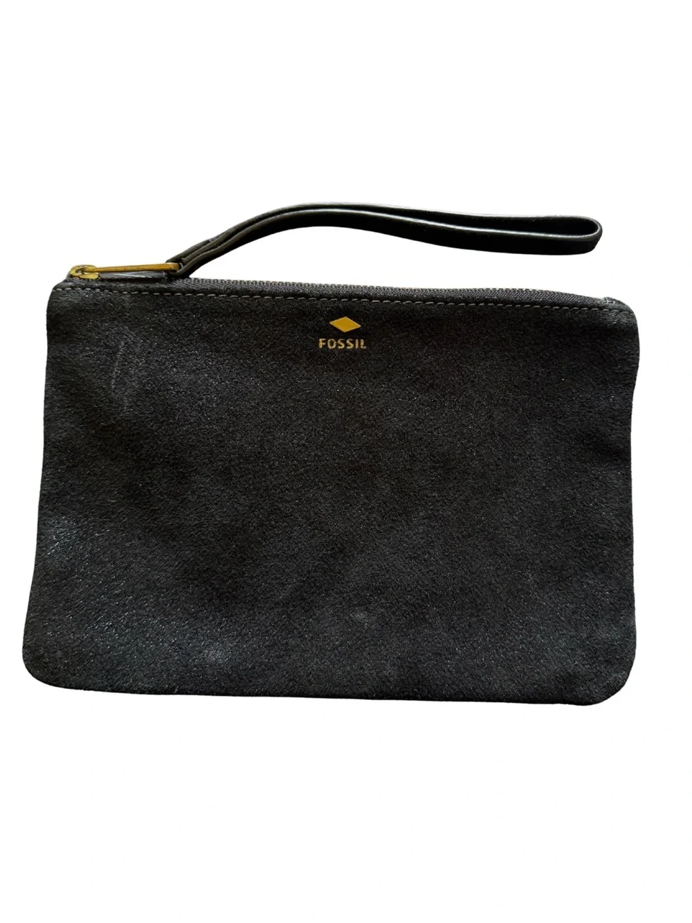 Fossil Black Leather Wristlet with Gold Zipper Cow Hide Wristlet